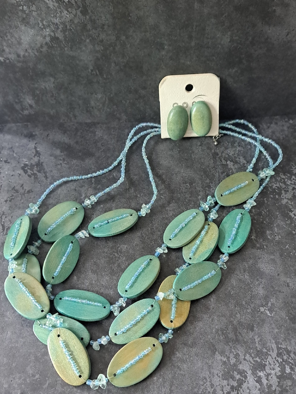 Multi-Strand Oval Beaded Pendant Necklace with Matching Earrings